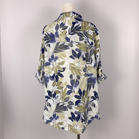 Tahari 100% linen leaf print button down top 1X vacation resort - Picture 6 of 13